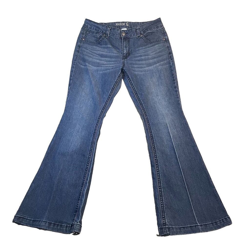 Rockin C Blue Jeans Womens Size 33 Bootcut Flare Western Cowgirl Denim Med Wash